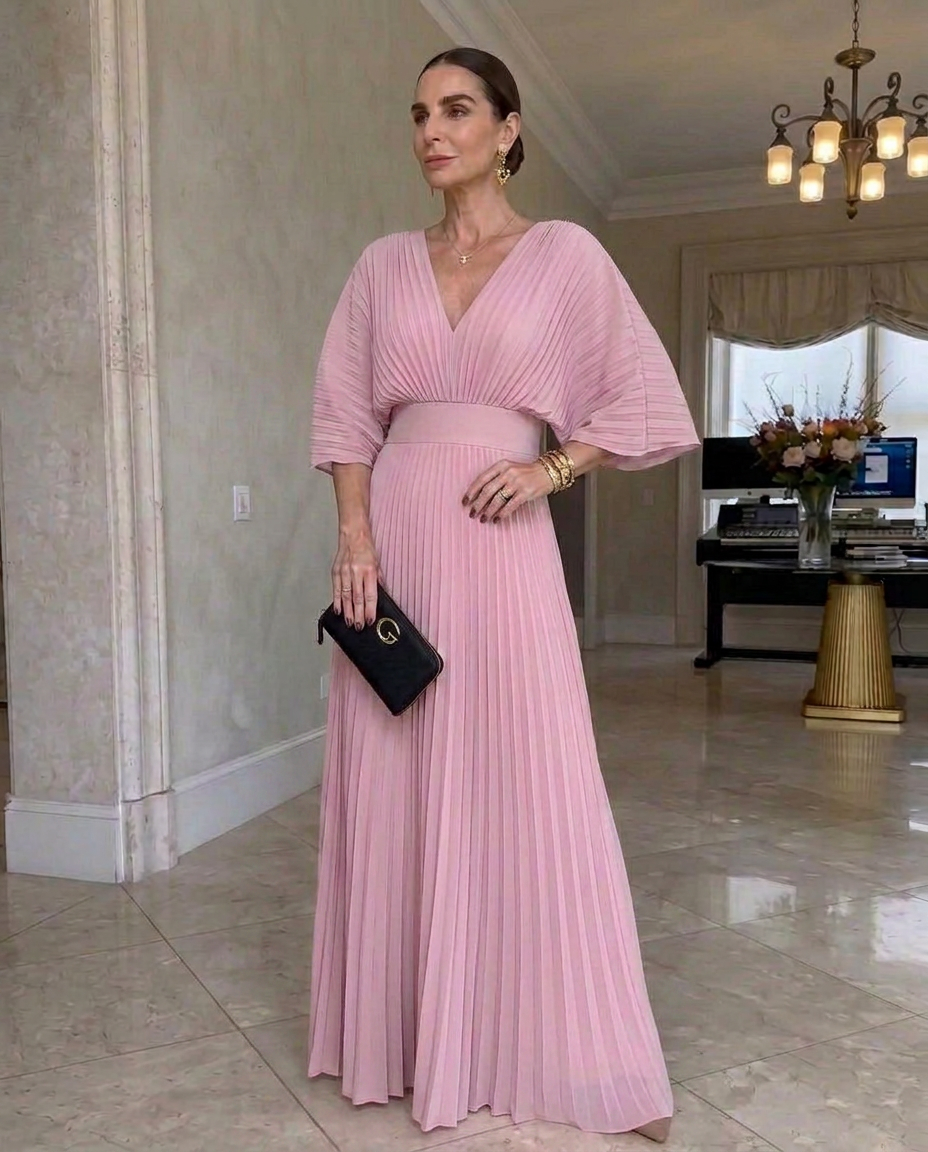 Rynavelle - Elegante plissé jurk met V-hals
