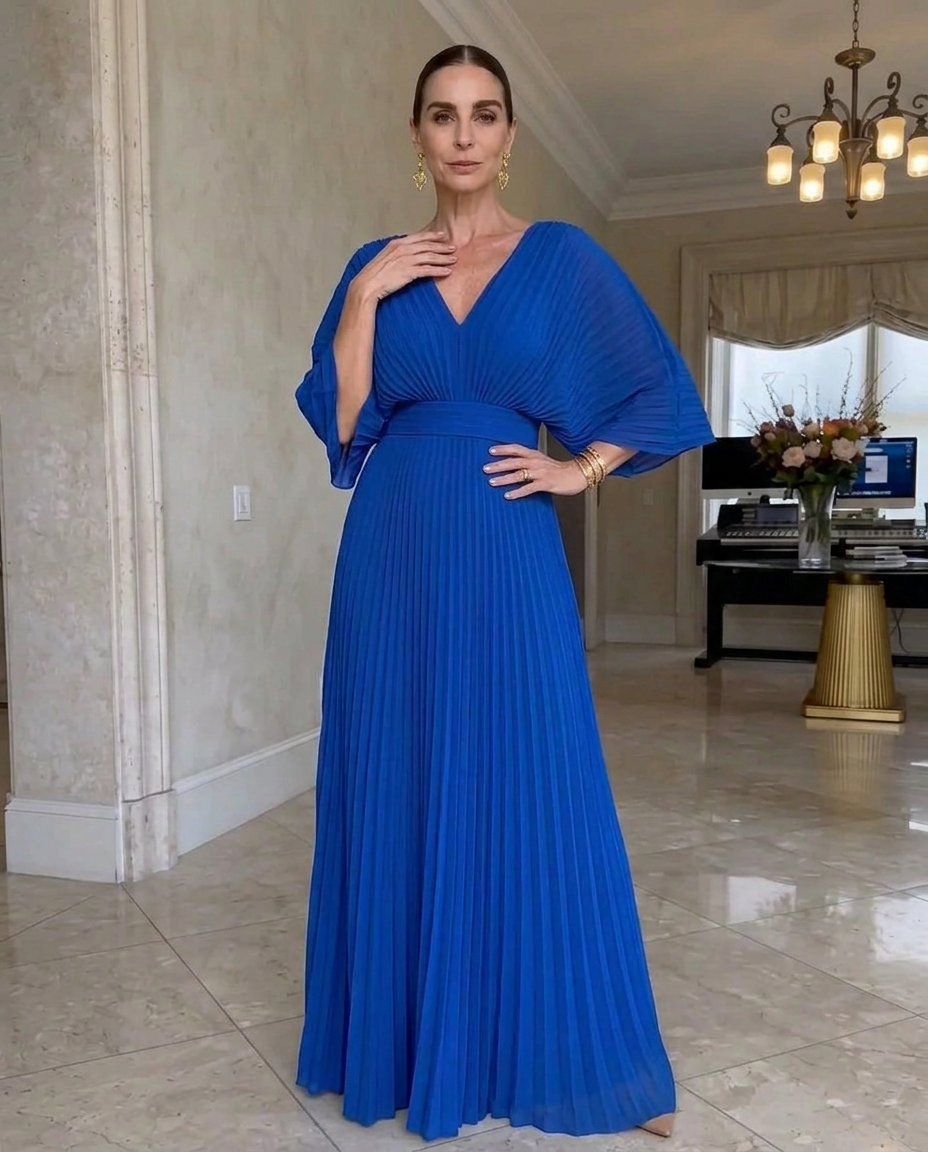 Rynavelle - Elegante plissé jurk met V-hals