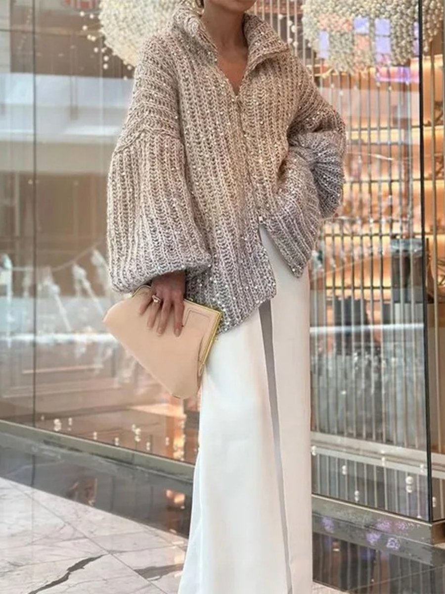 Margot - Oversized Wolmix Vest Met Pailletten - Luxe Comfort En Glamour