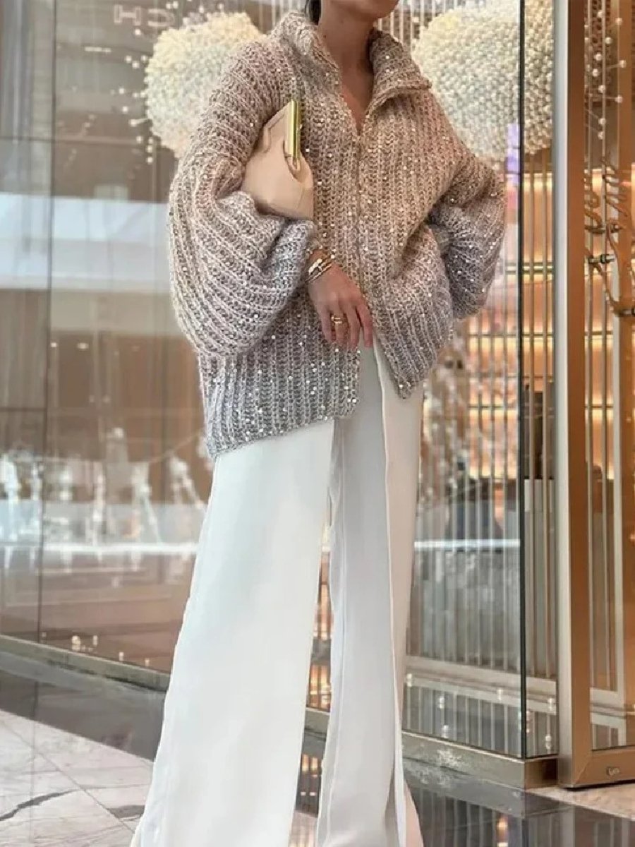 Margot - Oversized Wolmix Vest Met Pailletten - Luxe Comfort En Glamour