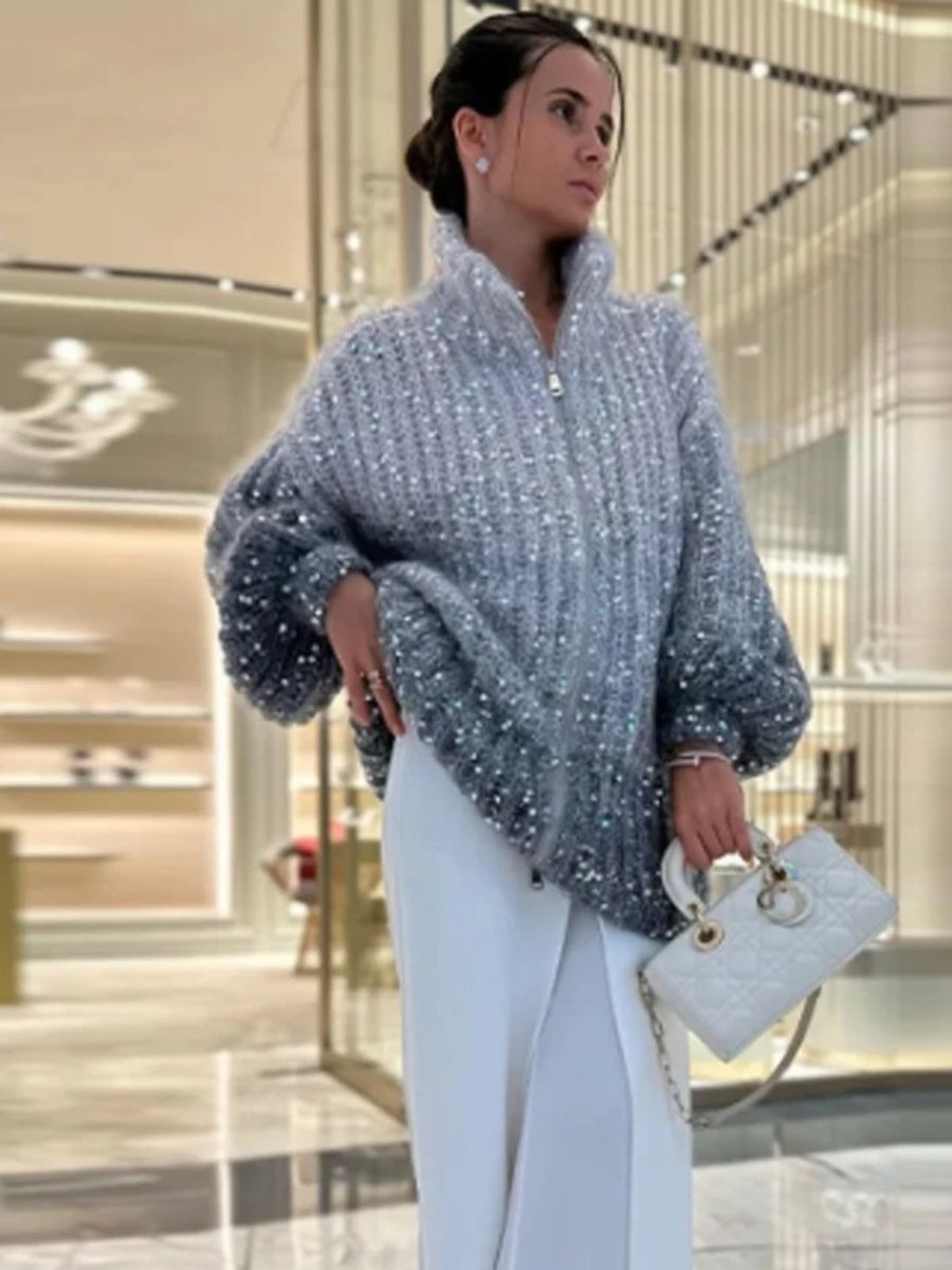 Margot - Oversized Wolmix Vest Met Pailletten - Luxe Comfort En Glamour