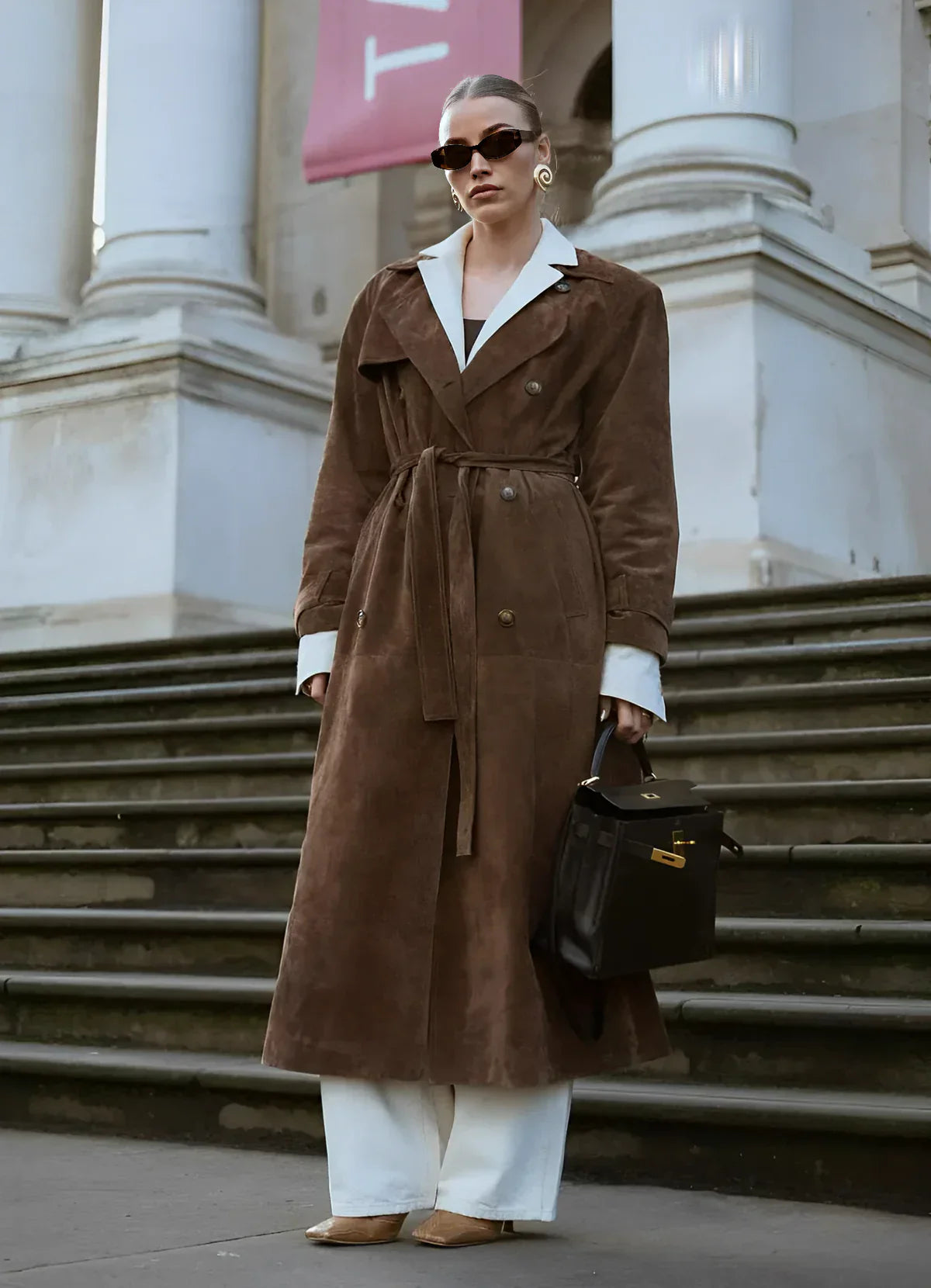 Cléore - Elegante suède Trench Coat voor dames