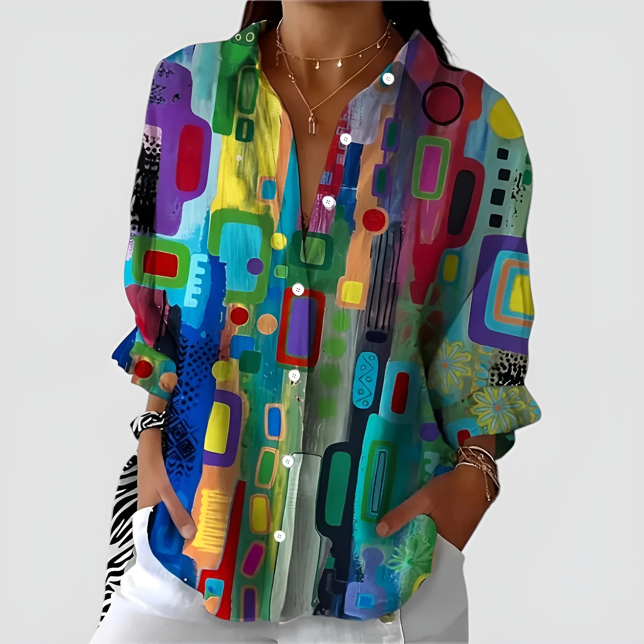 Cerelia - Comfortabele geometrische blouse voor de moderne alledaagse stijl