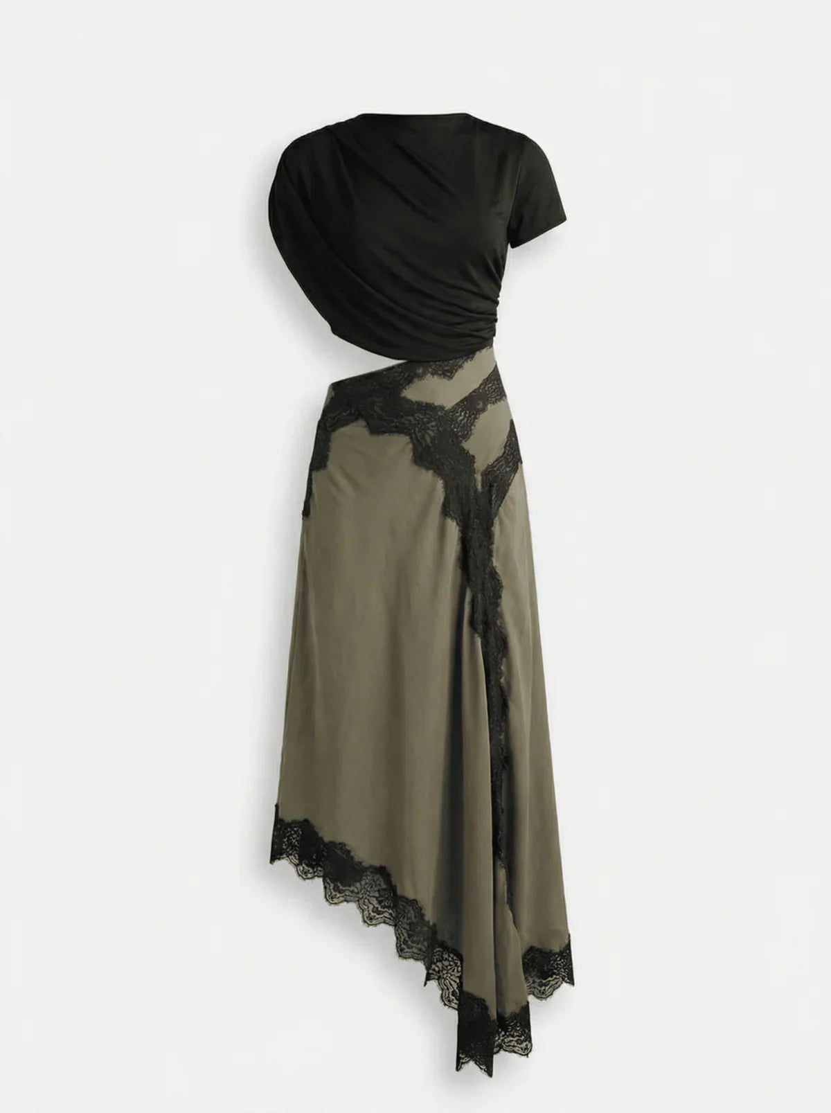 Griselune - Damesoutfit met asymmetrische zwarte top en elegante maxi-lace rok