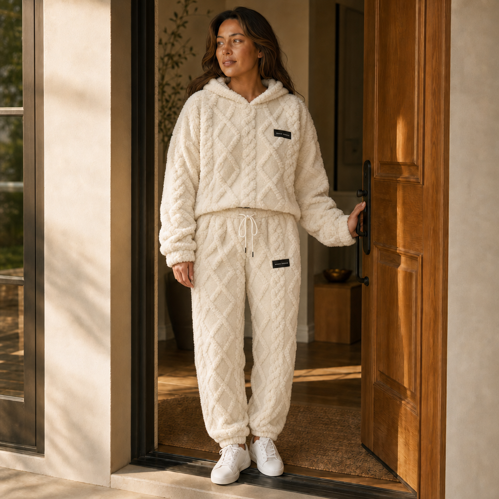 Catrien - Cocooning damesoutfit van fleece met capuchontrui en broek