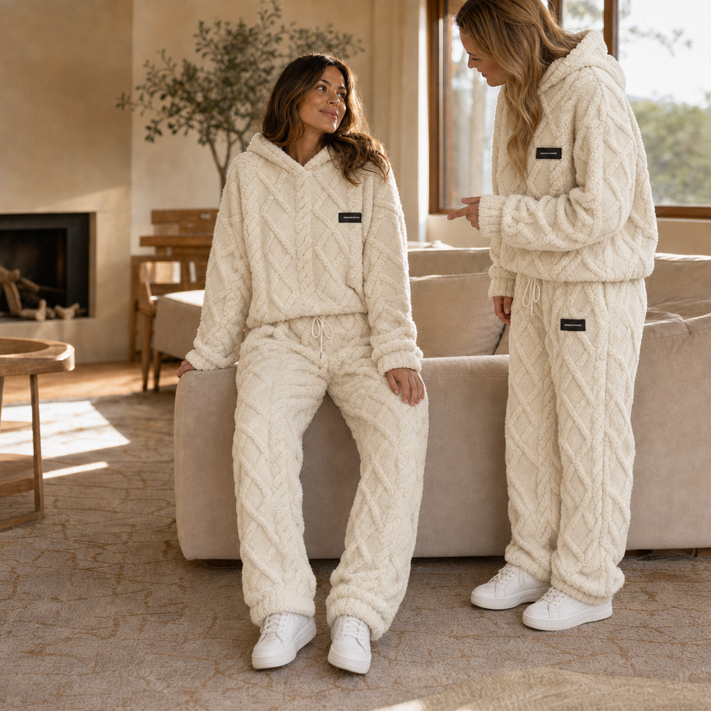 Catrien - Cocooning damesoutfit van fleece met capuchontrui en broek