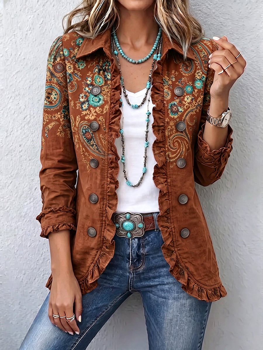 Hazel - Dames bohemian jas met volant en paisleyprint