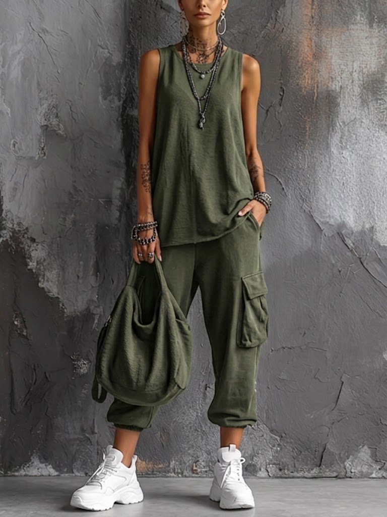 Fiorissa - Urban chic damesoutfit met mouwloos top en cargo broek