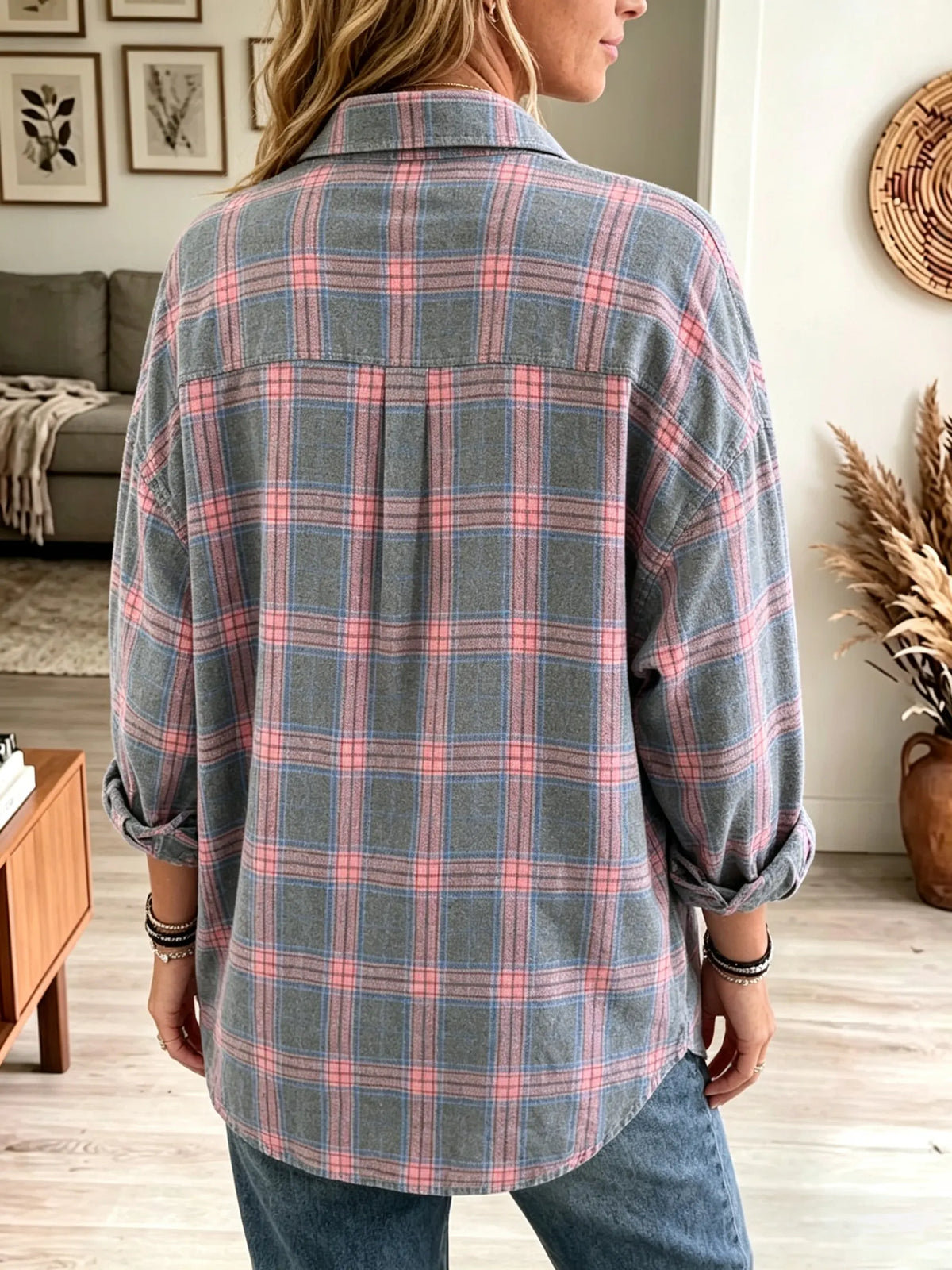 Oona - Oversized dameshemd met geruit patroon en knoopzakken