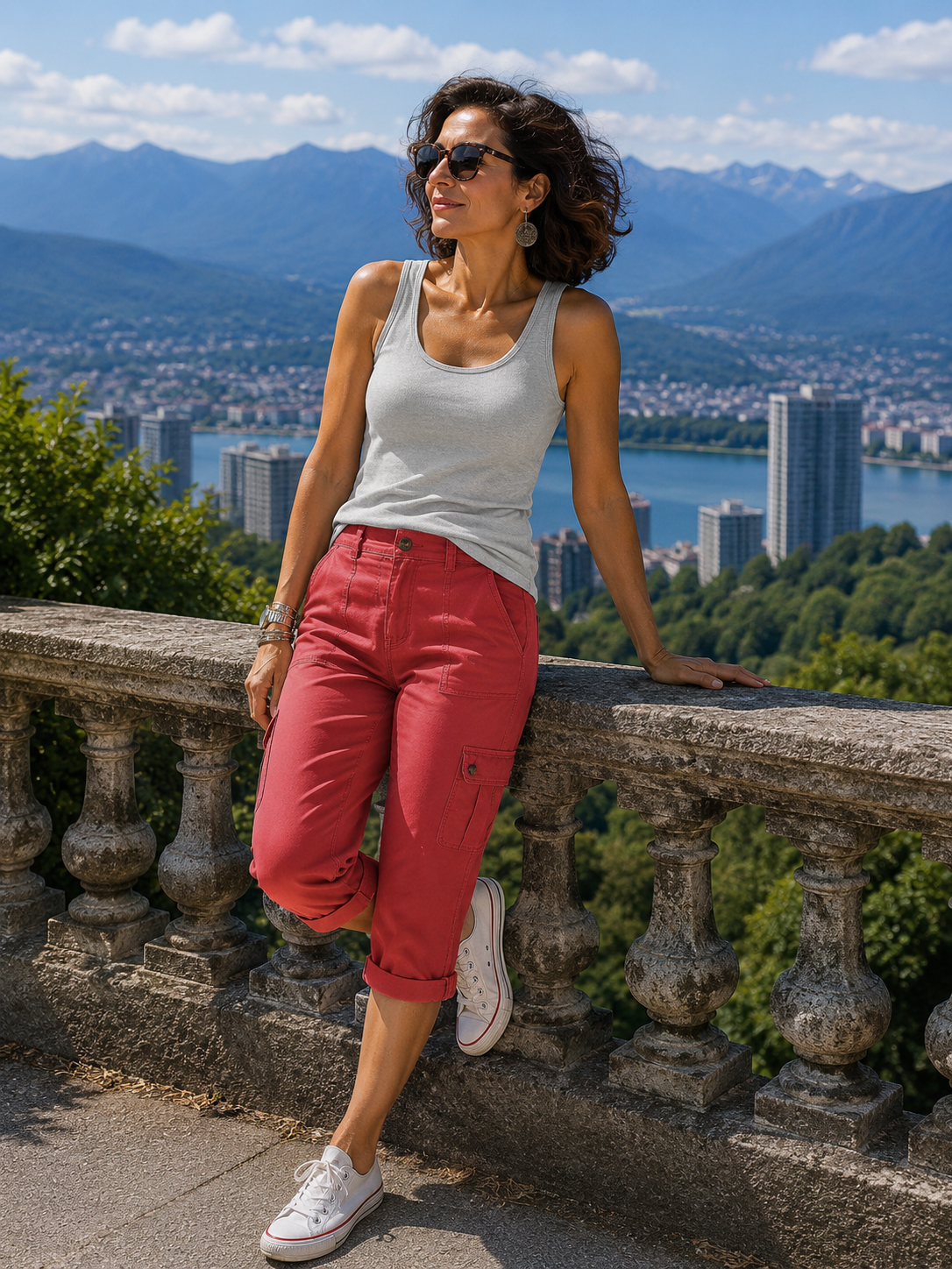 Ophiria - Dames capri cargo broek met meerdere zakken, casual pasvorm