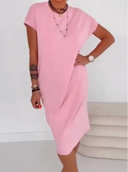 Tyverissa - Dames midi t-shirt jurk met zijzakken