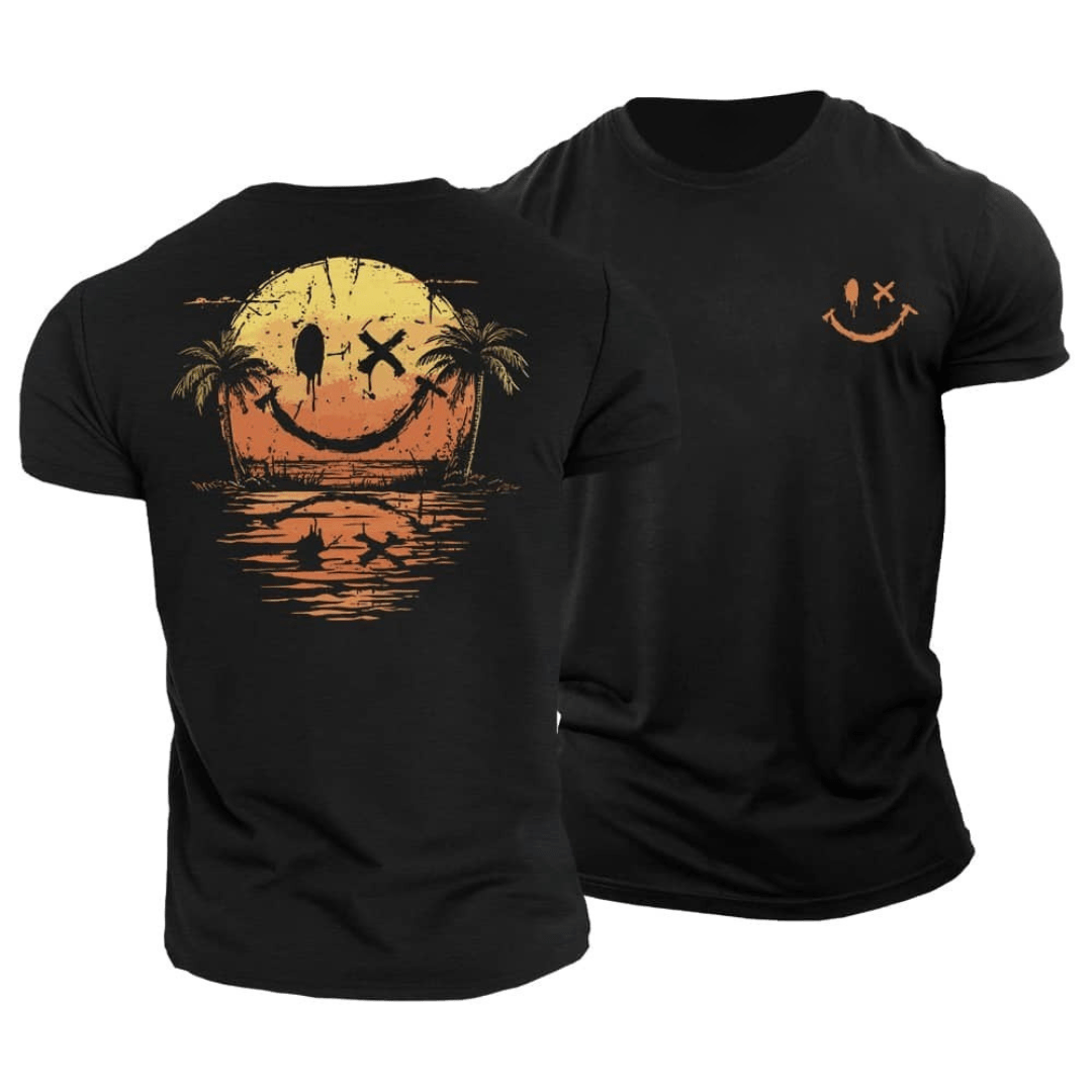 Corvin - Groene T-shirt voor mannen met zomerse smiley-print