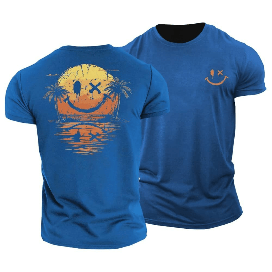 Corvin - Groene T-shirt voor mannen met zomerse smiley-print