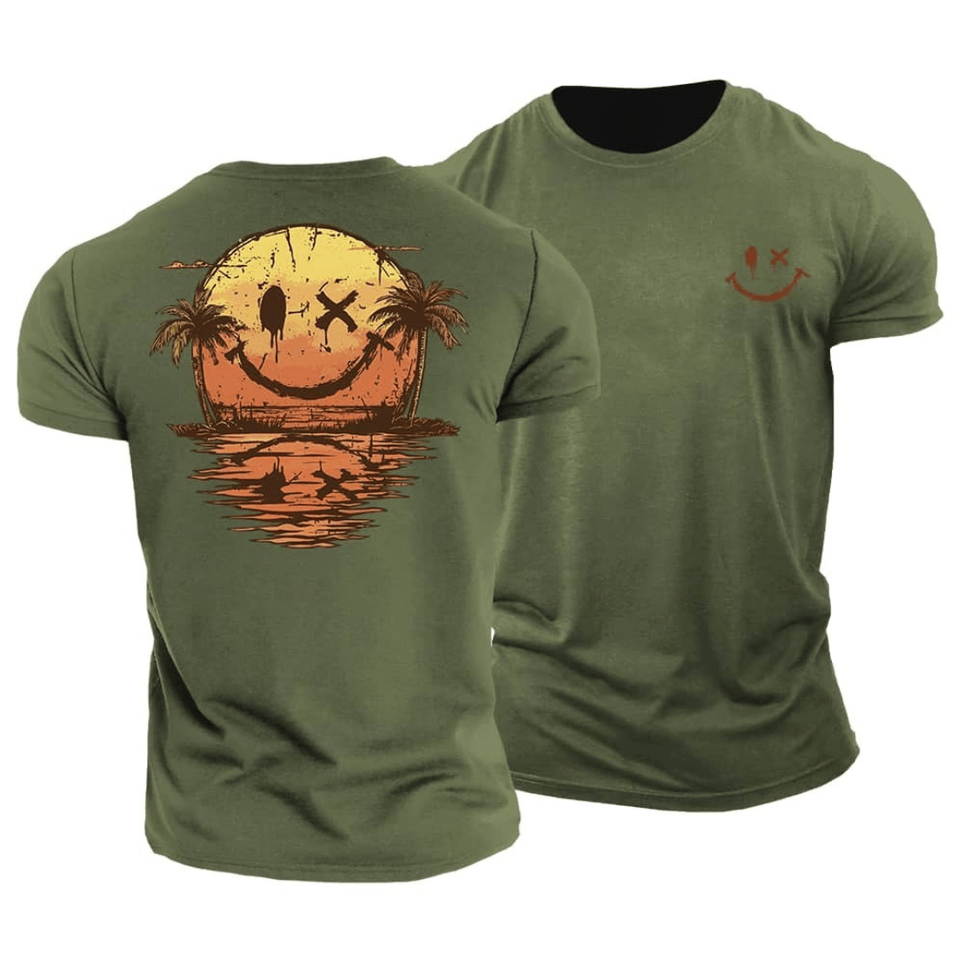 Corvin - Groene T-shirt voor mannen met zomerse smiley-print
