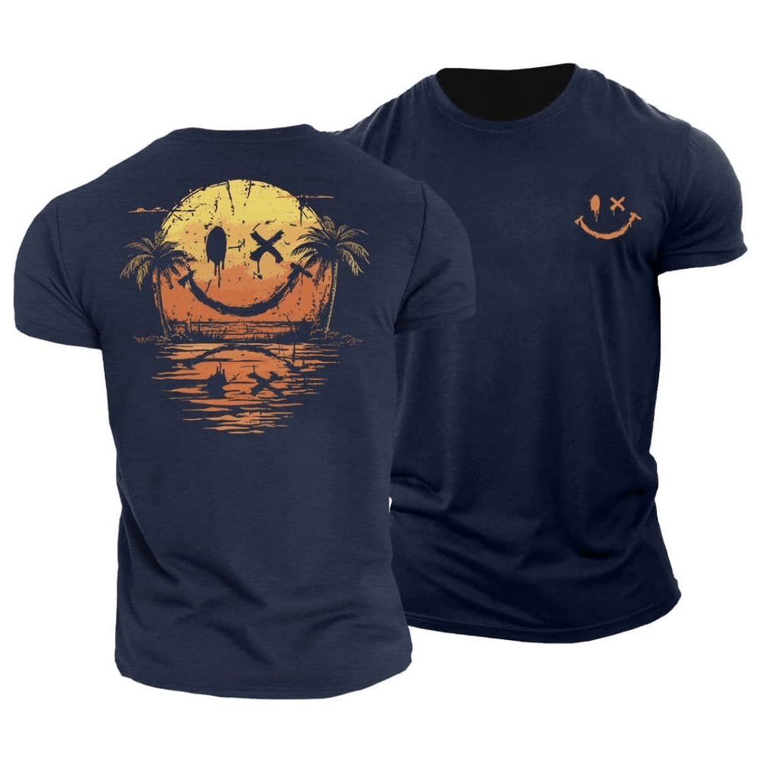 Corvin - Groene T-shirt voor mannen met zomerse smiley-print