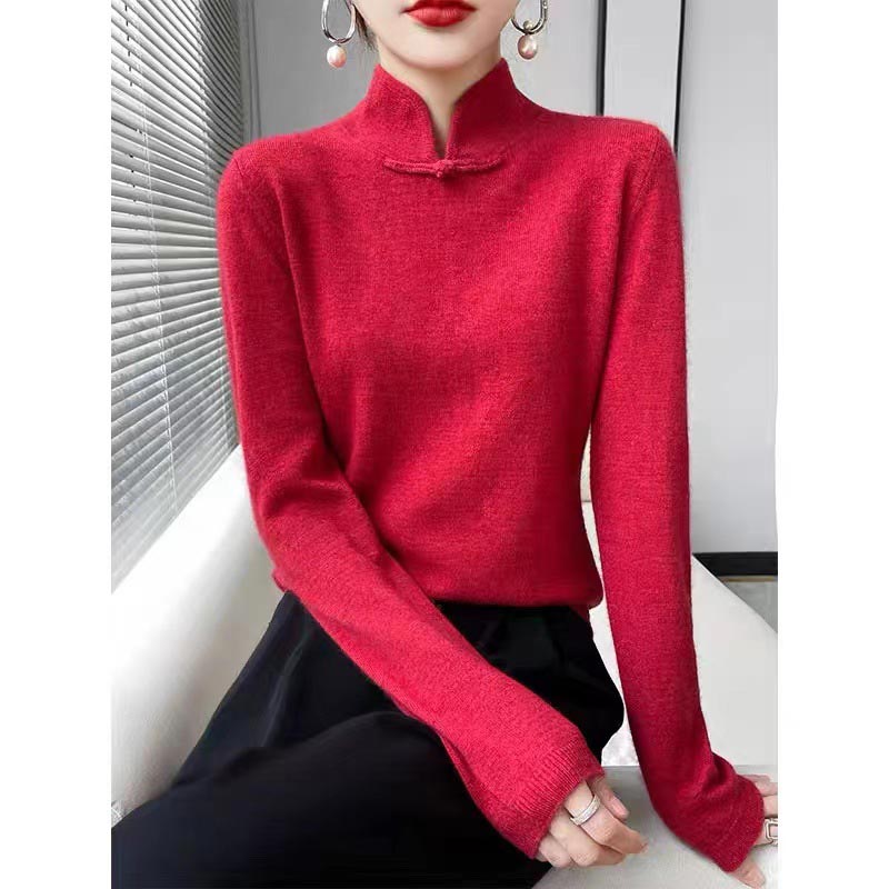 Jovienna - Elegante Wintertrui met Hoge Kraag en Vintage Sluiting