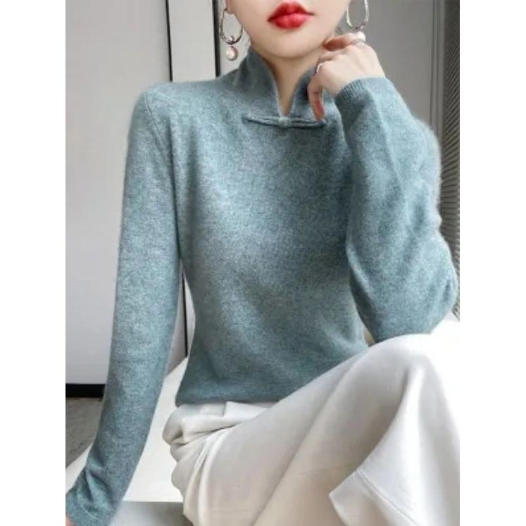 Jovienna - Elegante Wintertrui met Hoge Kraag en Vintage Sluiting