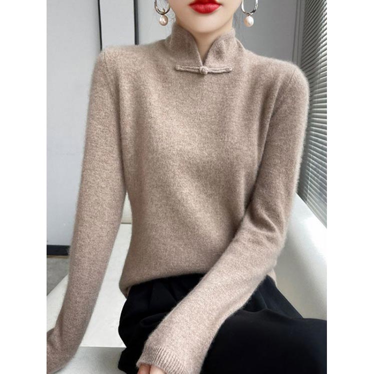 Jovienna - Elegante Wintertrui met Hoge Kraag en Vintage Sluiting