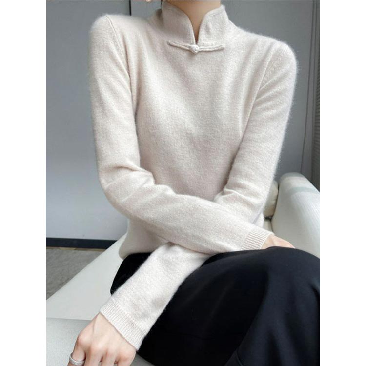 Jovienna - Elegante Wintertrui met Hoge Kraag en Vintage Sluiting