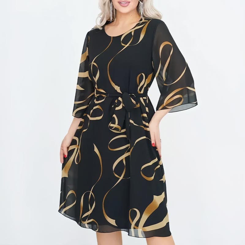 Blandine - Elegante Midi-Jurk met Geplooide Mouwen