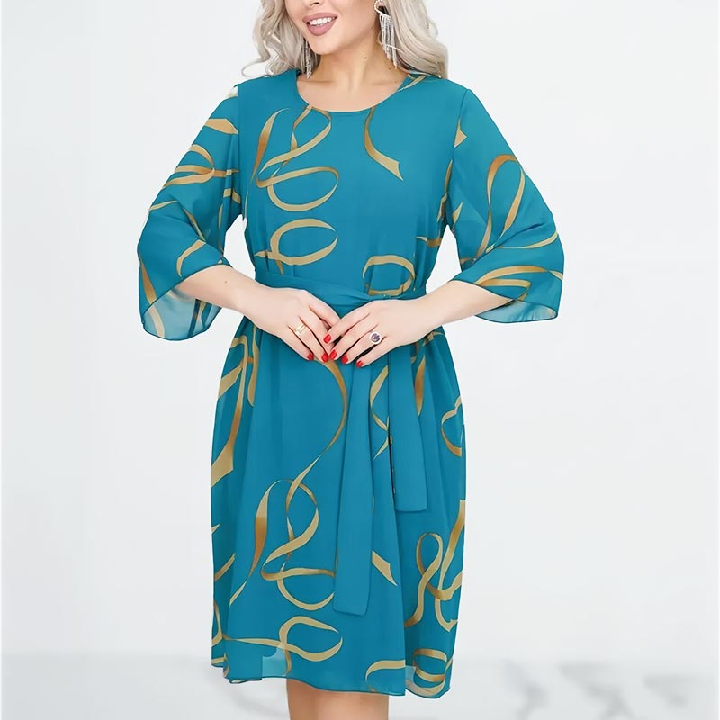 Blandine - Elegante Midi-Jurk met Geplooide Mouwen