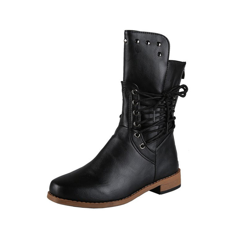 Cléonie - Dames enkellaarsjes met veters en ronde neus met decoratieve studs