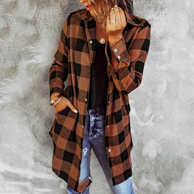 Larissa - Elegante Lange Geruite Blouse