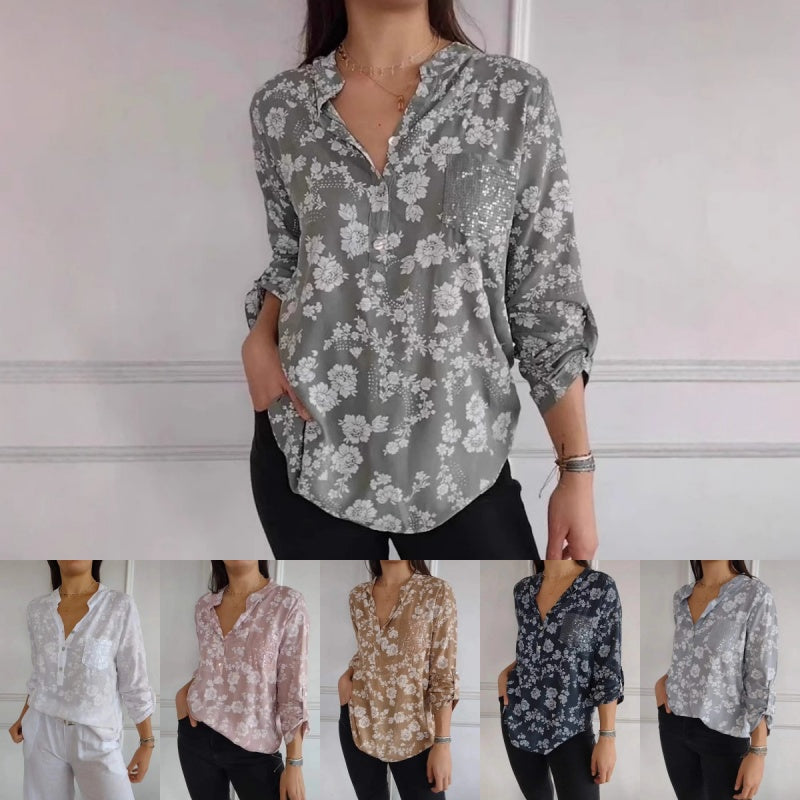 Avice - Bloemenblouse met Lange Mouwen