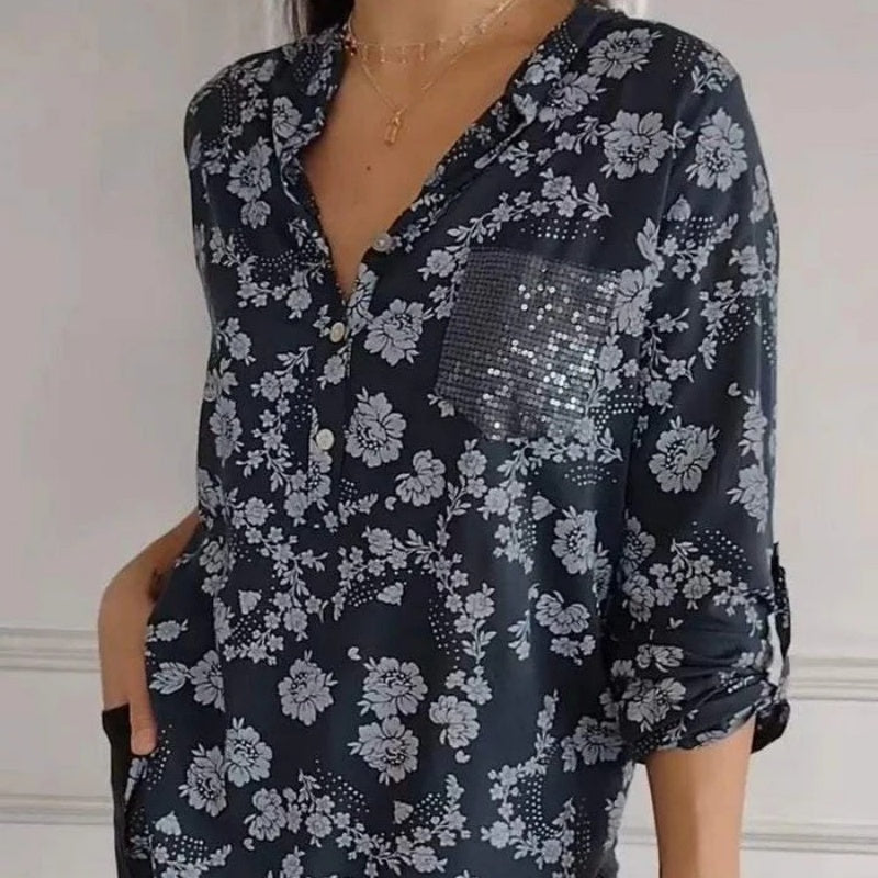 Avice - Bloemenblouse met Lange Mouwen