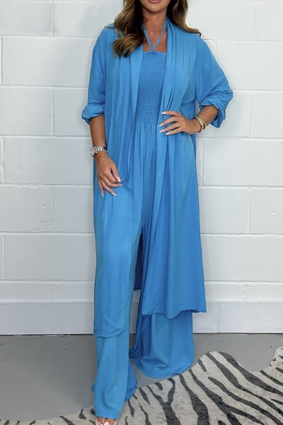 Benoîte - Vrouwen Backless Lace Up 2 Piece Wide Leg Set