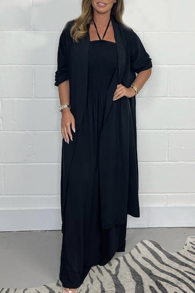 Benoîte - Vrouwen Backless Lace Up 2 Piece Wide Leg Set