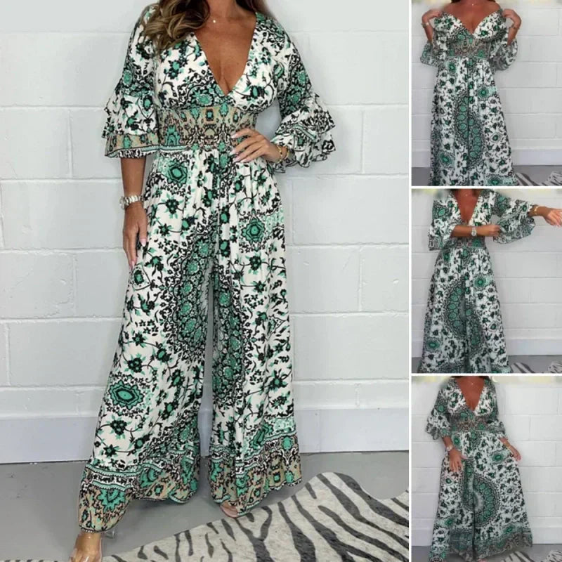 Neria - Jumpsuit met V-hals en print