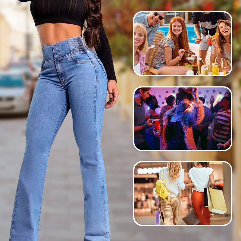 Bexora - Dames Jeans Hoge Taille Flared Pasvorm Rekbare Denim