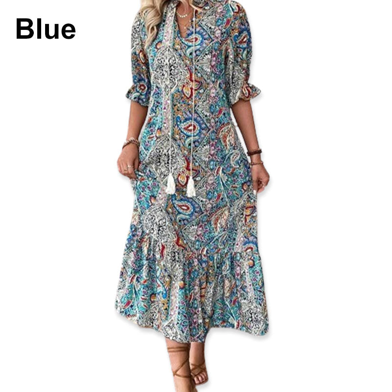 Lise - Elegante Boho Jurk met Bloemenpatroon
