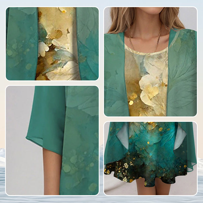 Eleny - Elegante tweedelige chiffon set met bloemen