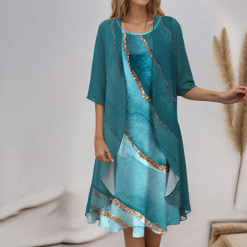 Eleny - Elegante tweedelige chiffon set met bloemen