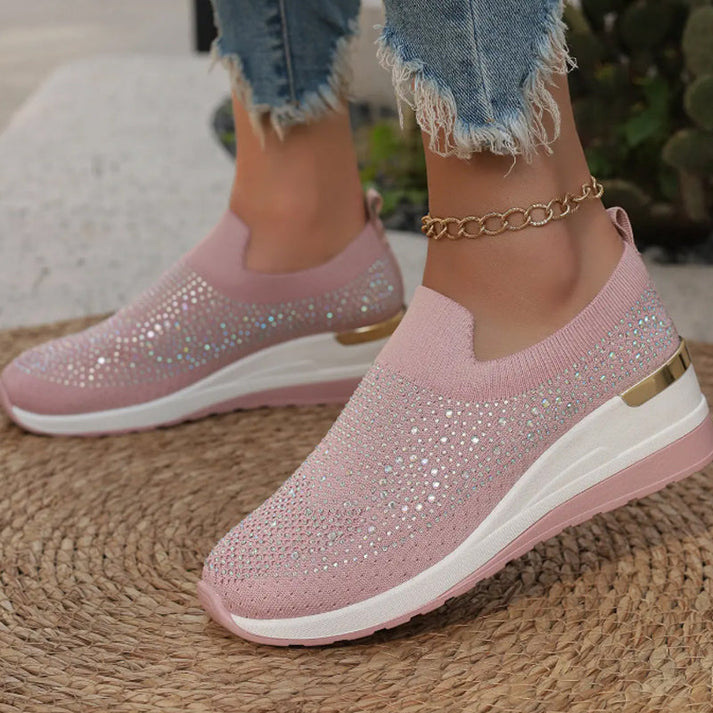 Azelisse - Dames instappers met strass en plateauzool