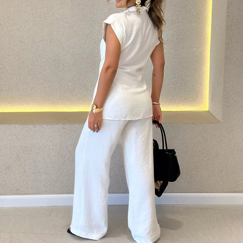 Ivette - Elegante set met blouse zonder mouwen en pantalon met hoge taille