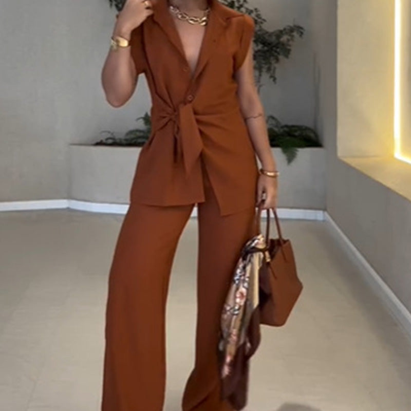 Ivette - Elegante set met blouse zonder mouwen en pantalon met hoge taille