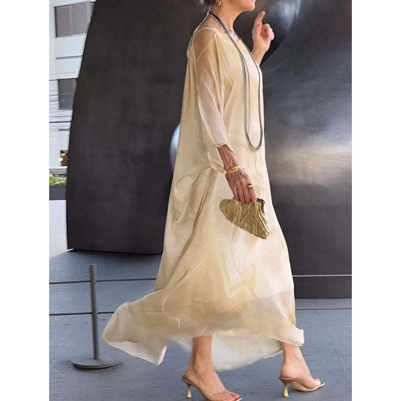 Lenora - Elegante jurken van gemarmerd chiffon met print