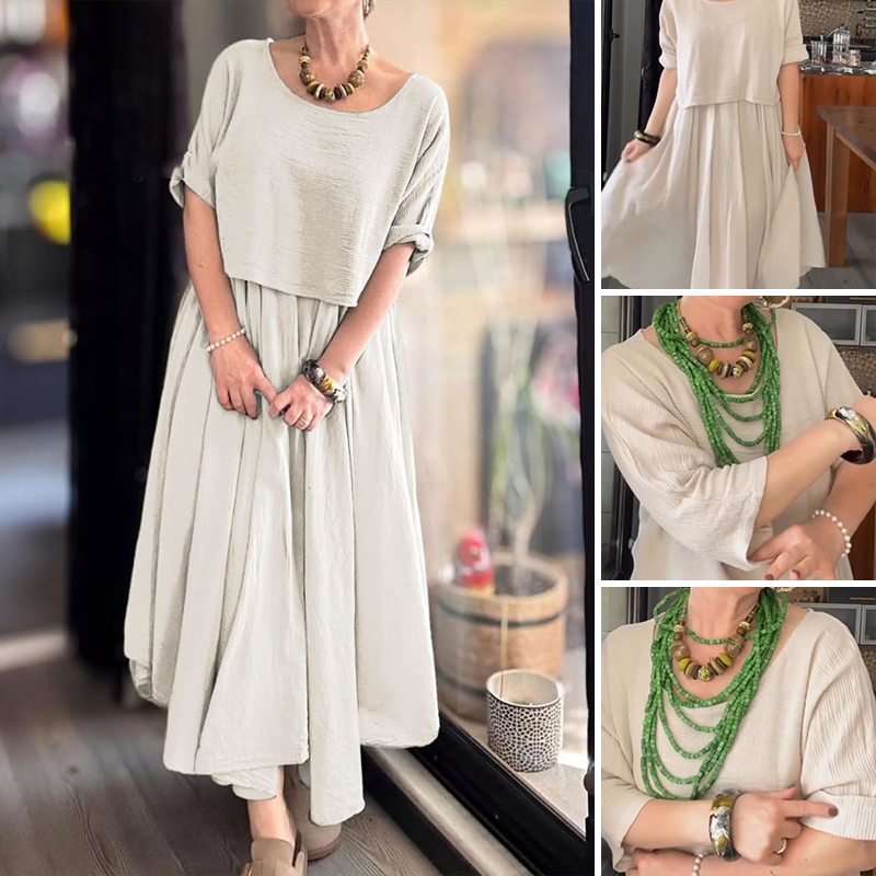 Fiorenza - Tweedelige katoenen en linnen blouse en rok voor dames