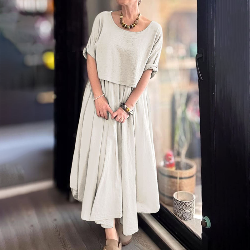 Fiorenza - Tweedelige katoenen en linnen blouse en rok voor dames