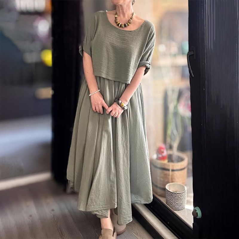 Fiorenza - Tweedelige katoenen en linnen blouse en rok voor dames