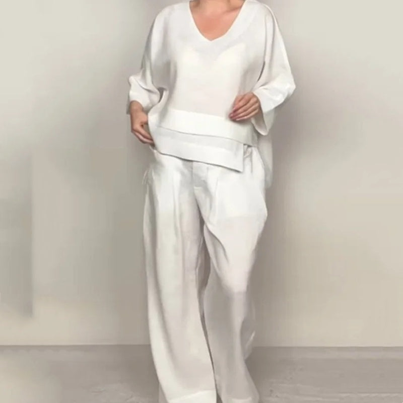 Viviette - Elegante damesset van katoen en linnen - 2-delig