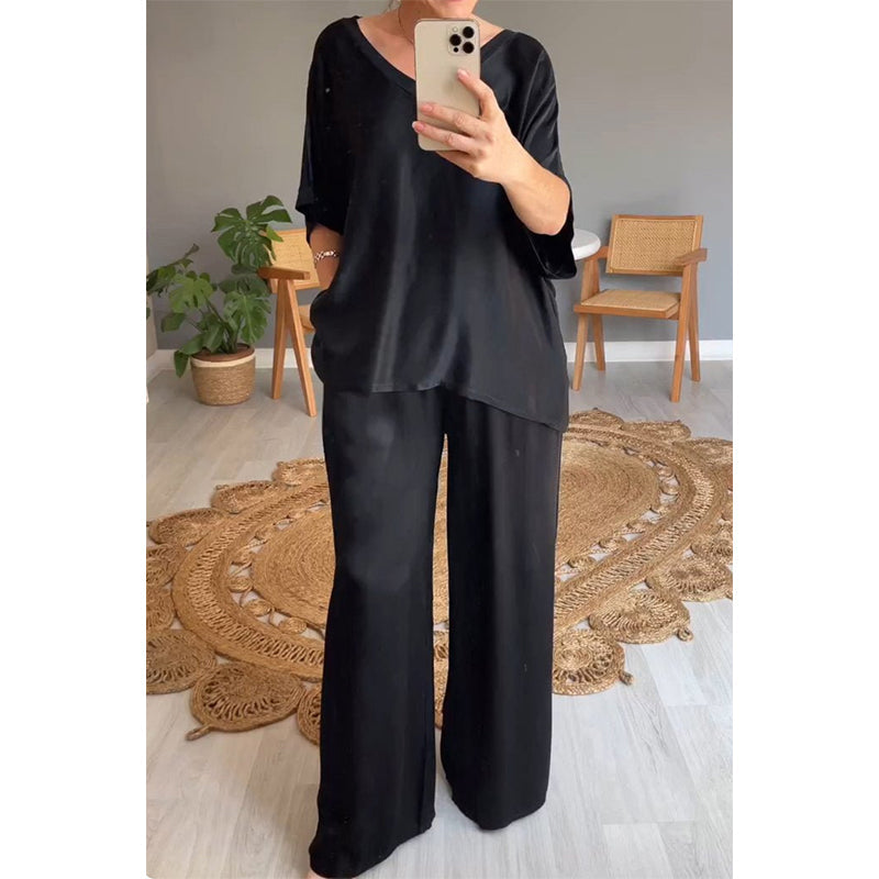 Kavryne - Tweedelige set met losse pasvorm elastische taille elegante satijnen stijl