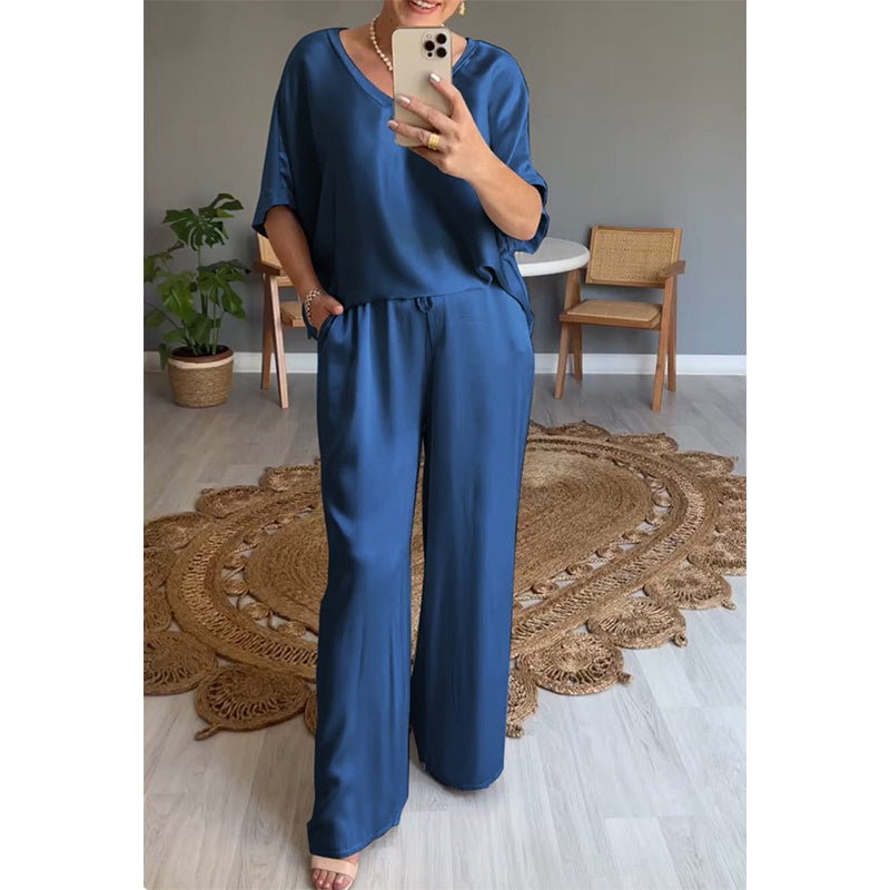 Kavryne - Tweedelige set met losse pasvorm elastische taille elegante satijnen stijl