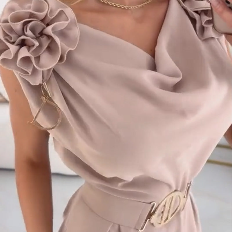 Jasene - Dames zonder mouwen jumpsuit met 3D bloemen en riem