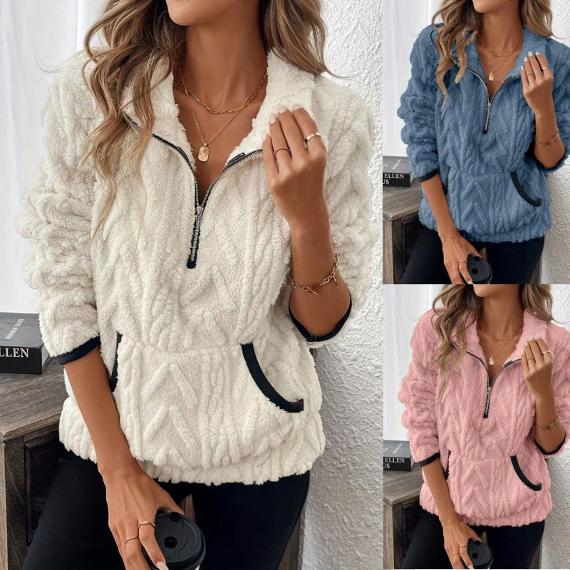 Isariel - Zachte Sweat met Halve Rits en Warme Zak