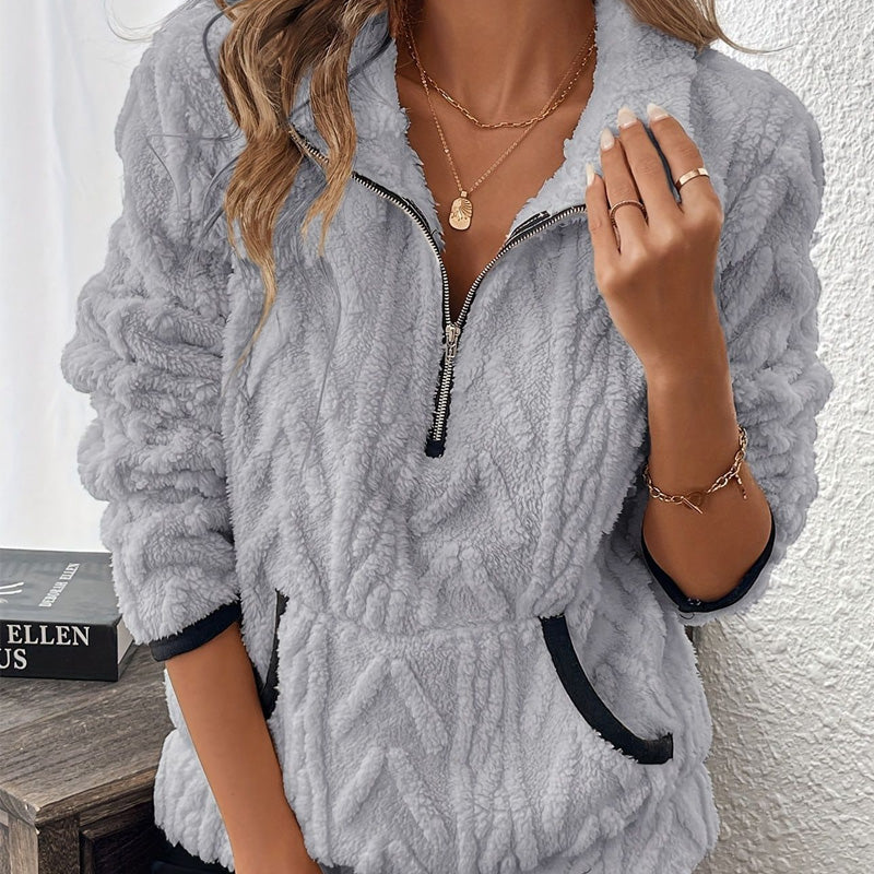 Isariel - Zachte Sweat met Halve Rits en Warme Zak