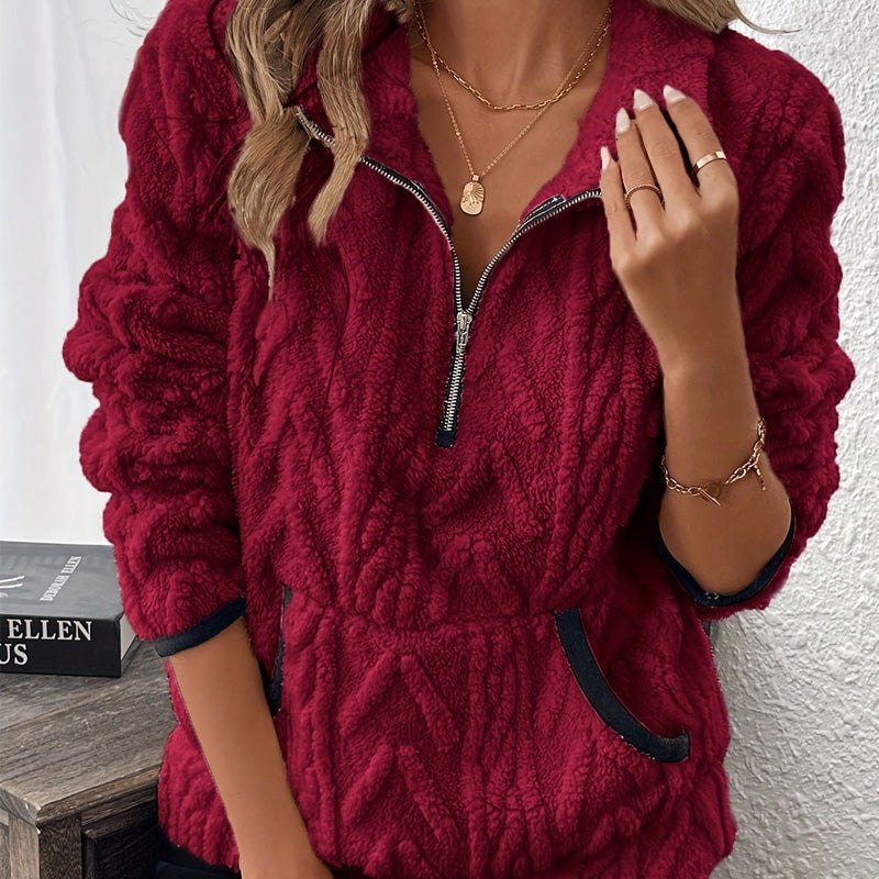 Isariel - Zachte Sweat met Halve Rits en Warme Zak